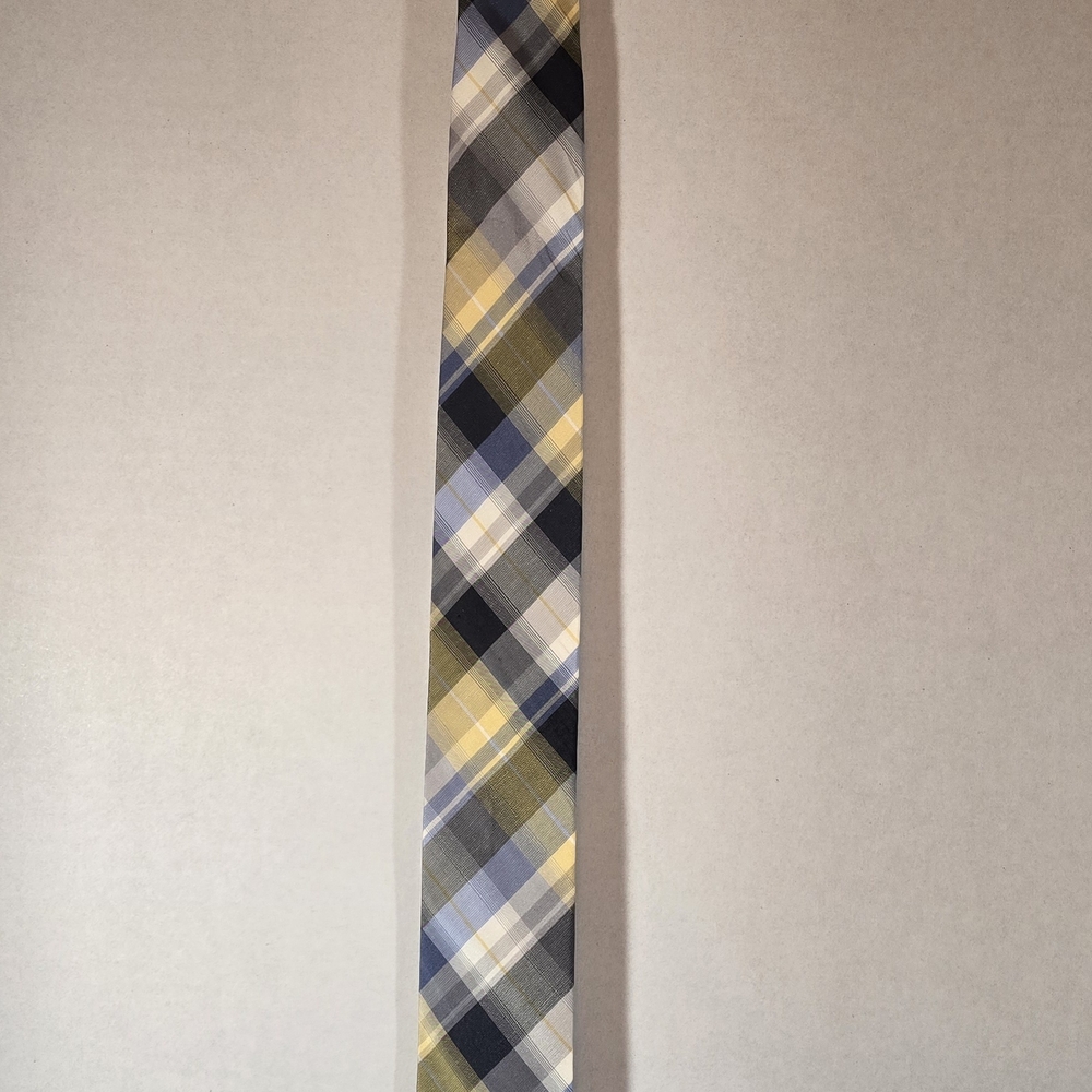 Plaid Men's Tie in Blue, Yellow, and Gray